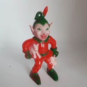 Vintage Elf Figurine in Red and Green Rosbro